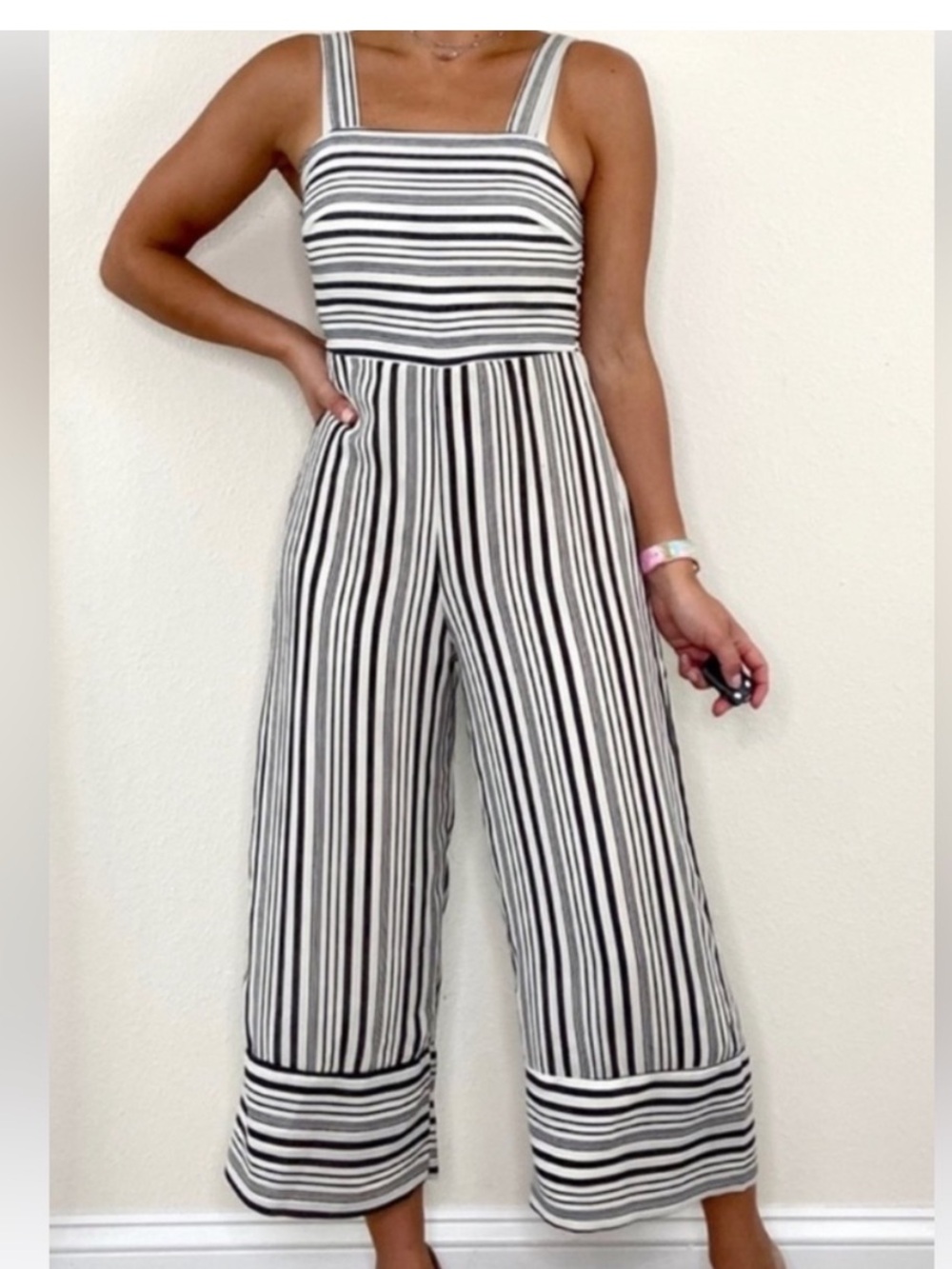 Striped Navy & White Wide-Leg Jumpsuit